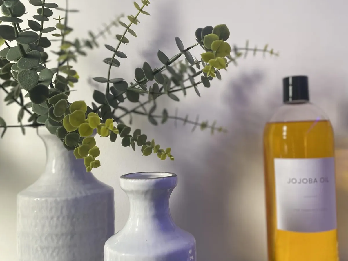 Massage oils and calm styling in the treatment room